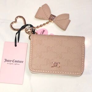 Juicy Couture Buff Beige 4 The Girls Faux Leather Card Case Key Fob NWT